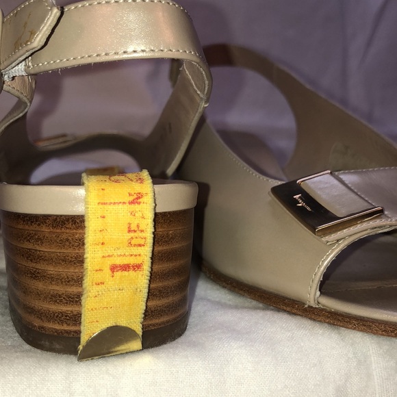 Salvatore Ferragamo “Balzac” Gazella/Gold Satin Finish Calf, 1.5” Heel, Open Toe - Picture 9 of 15